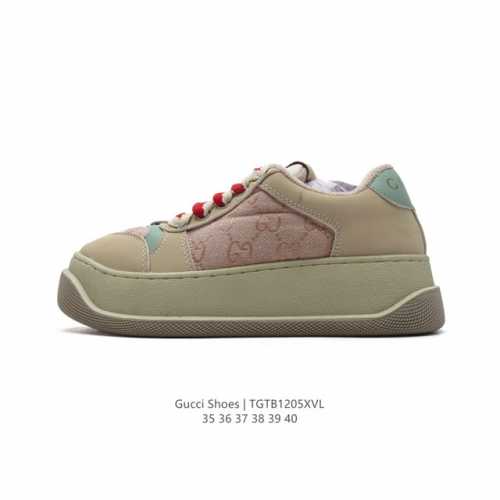 公司级 Gucci 古驰 百搭休闲运动板鞋。明星同款 小红书爆款老花 小白鞋 厚底增高女士运动鞋 真标 2024Ss新色，经典高奢品牌gucci古驰 复古松糕跟