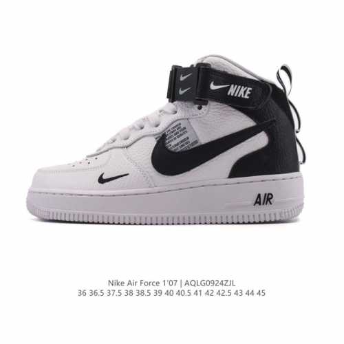 公司级 耐克 Nike Air Force 1 ‘07 High 空军一号 Af1 高帮魔术贴百搭休闲厚底增高运动板鞋时尚男女鞋，柔软、弹性十足的缓震性能和出色