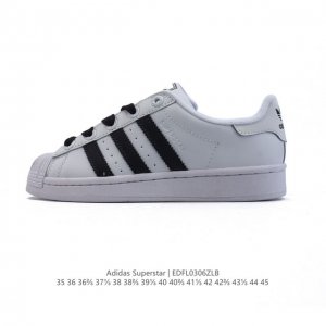 140 阿迪达斯 Adidas Superstar 三叶草经典贝壳头系列 新款休闲板鞋潮流男女士运动鞋 。鞋面柔软皮革材质 标志性的贝壳鞋头，锯齿三条纹，简约的