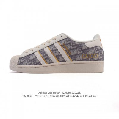公司级 阿迪达斯 Adidas Superstar 2025年新款鞋子 蛇年新款 迪奥联名 经典贝壳头系列 新款休闲板鞋潮流男女士运动鞋 鞋面帆布织物拼接材质