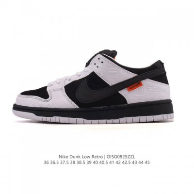 真标 耐克 Tightbooth X Nike Sb Dunk Low 联名熊猫 滑板鞋。鞋面采用麂皮和皮革材质打造，带来不俗的视觉层次感。其中在白色皮革上印有