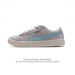 Puma彪马suede Xl Skate男女鞋复古休闲鞋运动厚底增高板鞋1整双鞋整体是亮色鞋身和大号logo以及白色鞋底。鞋身材质是绒面的看起来质感不错。烫金的