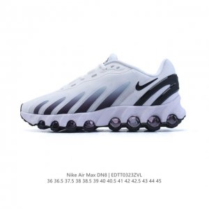 180 耐克 Nike Air Max Dn8 全掌气垫科技运动跑步鞋Fq7860-005。鞋款采用醒目渐变织物和动态波浪状结构鞋面，搭配黑色中底和外底，以及迷