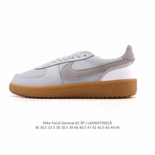 耐克烽火Nike Field General 82 Sp 低帮复古篮球鞋 这款专为烤架战士设计的运动鞋采用 1982 年经典的白 红 黑配色，采用皮革和弹道尼龙