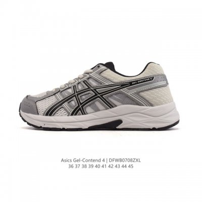 Asics 亚瑟士 新款男女子Gel-Contend 4缓震回弹透气跑步鞋，高颜值百搭入门级跑鞋多层网面织物+植绒材质构成了亚瑟士Logo图案，具有很高的品牌识