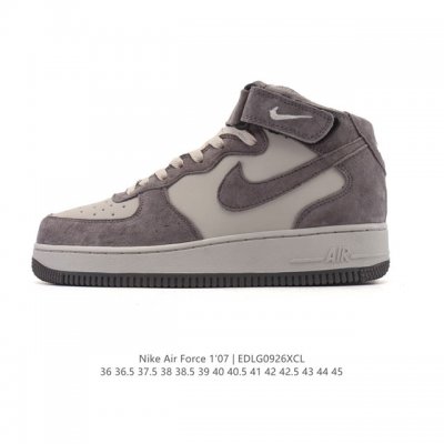 公司级 耐克 Nike Air Force 1 '07 空军一号含气垫 小白鞋 秋冬新款 加厚 中帮魔术贴 百搭厚底增高休闲运动板鞋。柔软、弹性十足的缓震性能和