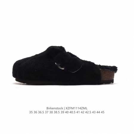 公司级 德国百年知名鞋履品牌 博肯birkenstock Boston Vl 勃肯绒面 加绒加毛 秋冬新款 金属针扣软木底包头拖鞋 毛绒鞋面质地柔软 搭配可调节 - 点击图像关闭