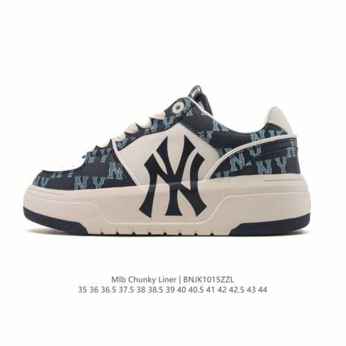Mlb Chunky Liner Basic 人气单品学长鞋系列轻量增高厚底百搭休闲运动板鞋，皮革拼接男女轻便胶鞋 高级街头休閒品牌鞋。Mlb Chunky L