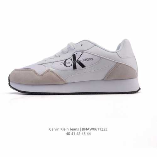 新品 Calvin Klein 卡文克莱 街头 低帮 运动鞋 潮流 复古 板鞋 Calvin Klein Jeans 男款Ck牛皮革拼接印花休闲运动阿甘鞋简约百