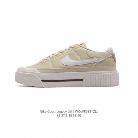 Nike 耐克 Court Legacy Lift 女士运动鞋 运动厚底小白鞋 复古休闲鞋，上部和合成的 Strati 重叠,增加纹理、深度和透气性。 刺绣细节 - 点击图像关闭
