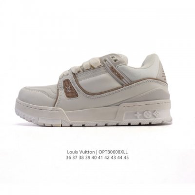公司级 路易威登 Louis Vuitton Lv路易威登板鞋 时尚运动鞋潮厚底增高男女鞋。舒适防滑底和百搭性霸屏整个时尚娱乐圈，细节调整完美主义！采用柔软皮革