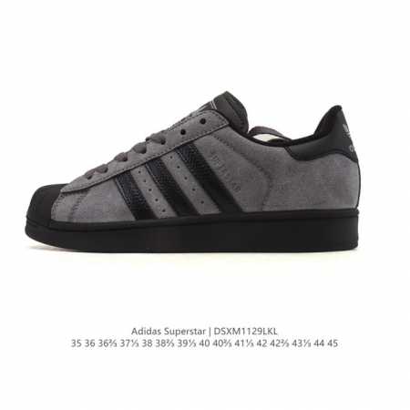 阿迪达斯 Adidas Superstar 2025年新款鞋子 经典贝壳头系列 新款休闲板鞋潮流男女士运动鞋 。鞋面皮革拼接材质 标志性的贝壳鞋头，简约的线条。 - 点击图像关闭