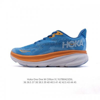 Hoka One One 升级款 Clifton 9 克利夫顿9代 女士休闲跑步鞋轻量缓震运动鞋。此次，Clifton 9 厚了也轻了。非凡脚感，更厚更轻更稳定