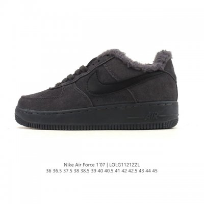 秋冬新款 加绒加厚 耐克 Nike Air Force 1 '07 Low 空军一号含气垫 低帮 小白鞋 百搭厚底增高休闲运动板鞋。柔软、弹性十足的缓震性能和出