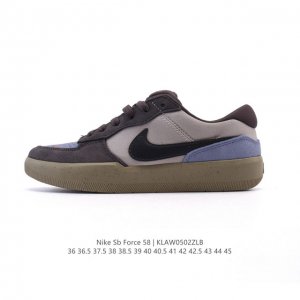 耐克Nike Sb Force 58 运动滑板鞋。这是一款将前沿创新带入街头的单品，它具有硫化杯底，具有出色的耐用性和灵活性。使用柔软皮革和帆布拼接，在饰面上放
