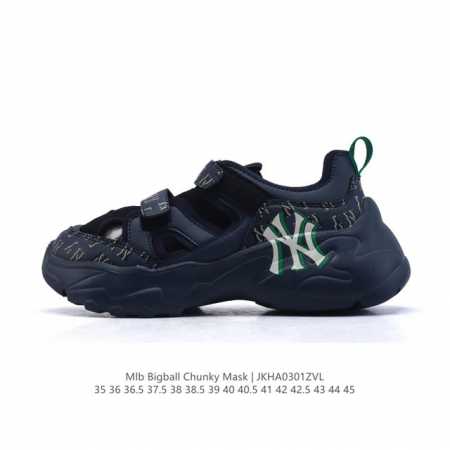 美职棒 Mlb Bigball Chunky Mask 23春季新款纽约洋基队厚底增高老爹鞋 魔术贴包头凉鞋 女复古鞋中性纽约洋基队休闲经典运动鞋。加厚鞋底，侧 - 点击图像关闭