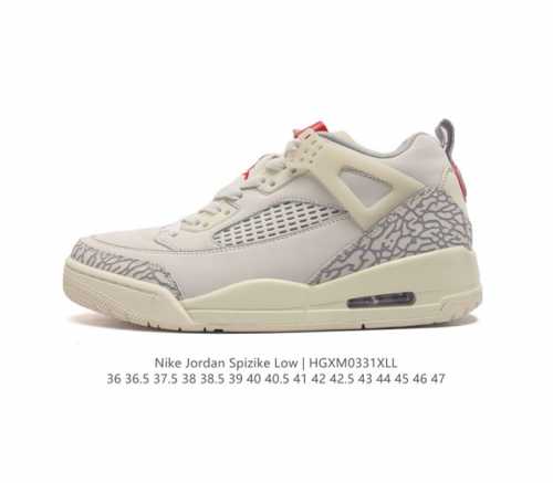 头层皮 耐克 乔丹 Nike Jordan Spizike Low 低帮经典爆裂纹复古运动篮球鞋 全新低帮造型吸睛 整双鞋在融合了 Air Jordan 经典鞋