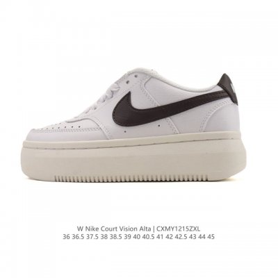 耐克Nike Court Vision Lo校园风低帮复古篮球板鞋 松糕跟 厚底增高运动鞋 2025年新款小白鞋，延续80年代复古篮球鞋，添加学院风细节。皮革组