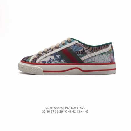 Gucci 古奇 小白鞋 古驰奢侈品男运动鞋休闲鞋子 Gucci Tennis 1977老花帆布鞋，经典耐穿复古感满满的gucci老花帆布鞋老花满印板鞋 红绿 - 点击图像关闭