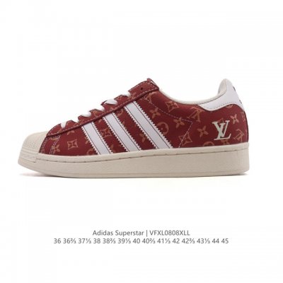 公司级 阿迪达斯 Adidas Superstar 2025年新款鞋子 蛇年新款 路易威登联名 经典贝壳头系列 新款休闲板鞋潮流男女士运动鞋 。鞋面织物拼接材质
