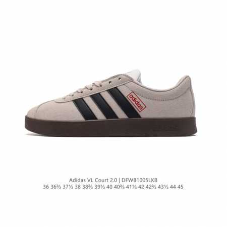 Adidas T头鞋 阿迪达斯 Vl Court 2.0 Shoes 运动休闲板鞋小白鞋，这款t形鞋头运动鞋,力求无论球场或街头,皆显耀眼出众。采用绒面革和牛皮 - 点击图像关闭