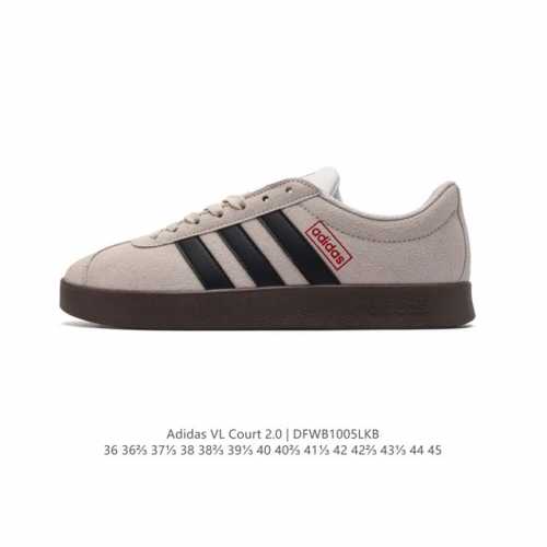 Adidas T头鞋 阿迪达斯 Vl Court 2.0 Shoes 运动休闲板鞋小白鞋，这款t形鞋头运动鞋,力求无论球场或街头,皆显耀眼出众。采用绒面革和牛皮