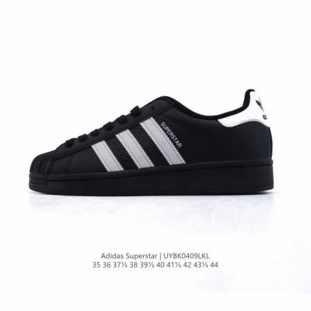 阿迪达斯 Adidas Superstar 三叶草经典贝壳头系列 新款休闲板鞋潮流男女士运动鞋 。鞋面柔软皮革材质 标志性的贝壳鞋头，锯齿三条纹，简约的线条。就 - 点击图像关闭