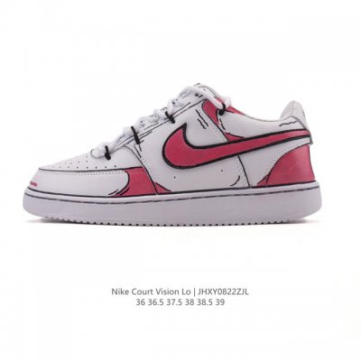 公司级 耐克Nike Court Vision Low 校园风低帮复古篮球板鞋运动鞋 解构绑带 双鞋带。延续80年代复古篮球鞋，添加学院风细节。皮革组合鞋面，利