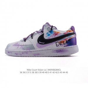 公司级 耐克Nike Court Vision Low 校园风低帮复古篮球板鞋男女运动鞋 解构绑带 双鞋带。延续80年代复古篮球鞋，添加学院风细节。皮革组合鞋面