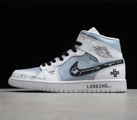 GZ版本 Air Jordan 1 Mid AJ1 中帮 黑白灰电玩 立体按键 Ps5主题 554724-130 尺码 36 36.5 37.5 38 38. - 点击图像关闭