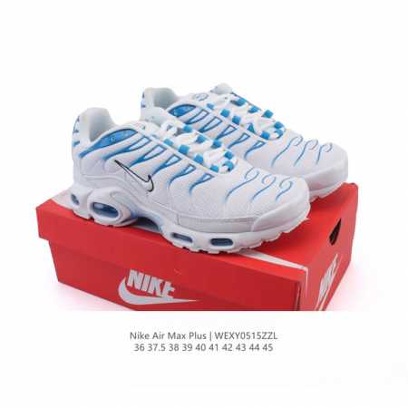 nike 耐克 男女子休闲鞋气垫缓震跑步鞋 Air Max Plus 运动鞋 造型超讨喜！鞋面以帆布和织物材质包裹，保证了轻薄透气，更适合夏季穿着。鞋侧 鱼骨 - 点击图像关闭
