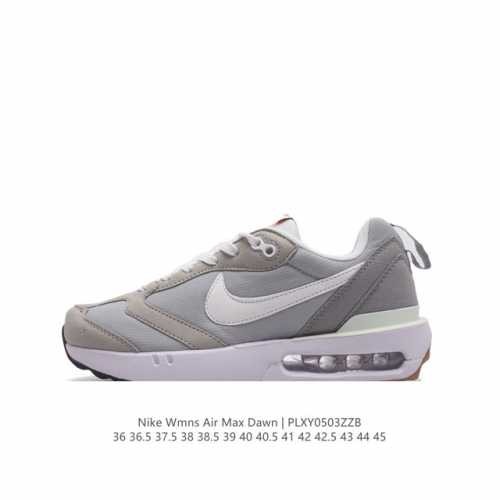 耐克 Nike Air Max Dawn 黎明系列 低帮气垫百搭休闲运动慢跑鞋，从配色上彰显出浓厚的复古气质。最大的亮点当属鞋型设计上加入结构元素，汲取1984