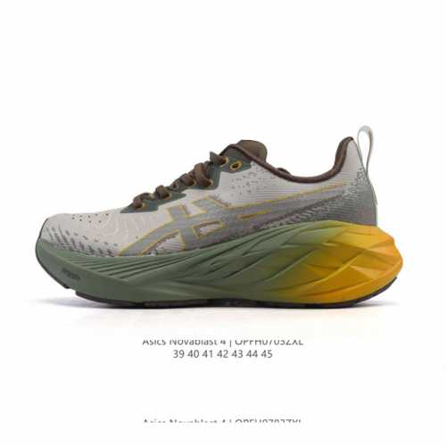 Asics 亚瑟士Novablast4男士运动跑步鞋 厚底增高老爹鞋 缓震回弹透气耐磨跑鞋 一鞋一科技：Novablast 4，跑鞋中底同时实现厚软轻弹。主要科