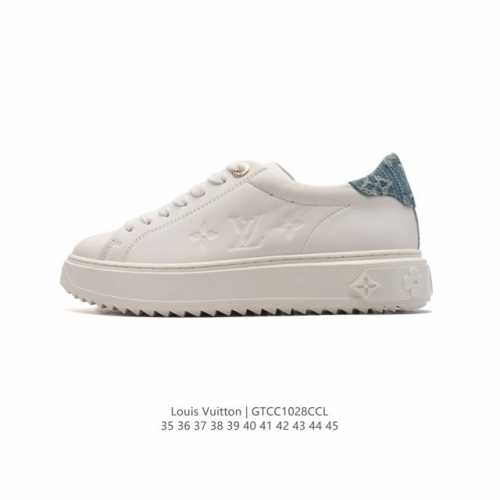 公司级 全新LV路易威登Louis vuitton Trainer Sneaker Low休闲运动文化百搭篮球板鞋 运动小白鞋厚底增高光滑牛皮平底鞋休闲鞋 时尚