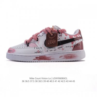 公司级 耐克 Nike Court Vision Lo校园风低帮复古篮球板鞋男女运动鞋 解构绑带 双鞋带。延续80年代复古篮球鞋，添加学院风细节。皮革组合鞋面，