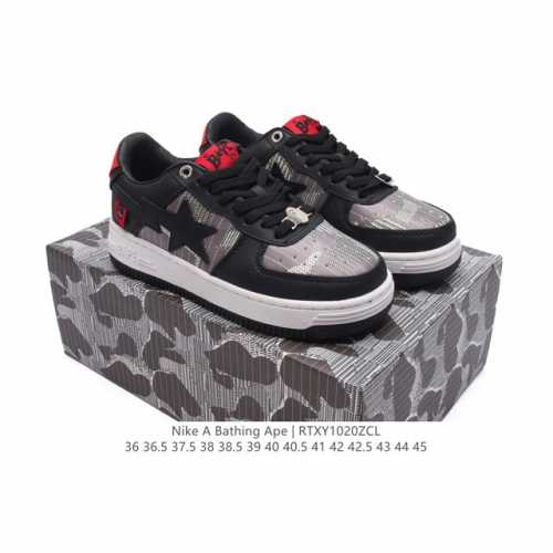 A Bathing Ape 安逸猿 男女同款运动鞋复古板鞋 升级原楦原纸版数据开发，采用超软皮革鞋面材质，内置全掌air sole气垫定制联乘，日本里原宿潮流品