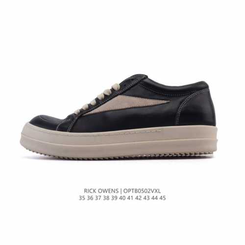 公司级 Rick Owens 复古百搭 时尚 舒适透气 耐磨 休闲鞋 市售最高版本 Rick Owens 瑞克 欧文斯 粗鞋带 低帮高街休闲运动板鞋 原鞋开发