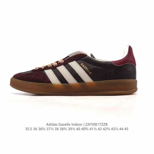 阿迪达斯 Adidas Originals Gazelle Indoor复古三叶草防滑透明橡胶板鞋经典运动鞋。这款经典鞋,忠于原版设计,缀撞色三条纹和鞋跟饰片。