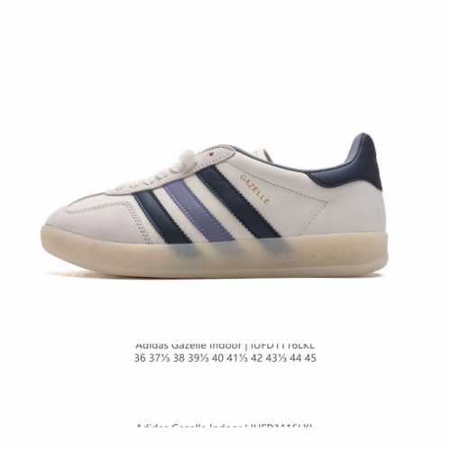 真标 阿迪达斯 Adidas Originals Gazelle Indoor复古三叶草防滑透明橡胶板鞋经典运动鞋。这款经典鞋,忠于原版设计,缀撞色三条纹和鞋跟