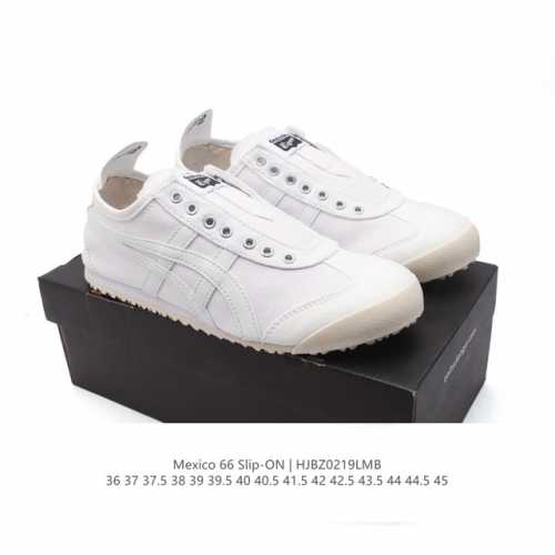 真标 亚瑟士 Onitsuka Tiger Mexico 66 Slip On 鬼冢虎复古时尚 舒适透气帆布鞋面耐磨防滑 休闲运动跑步鞋 虎底采用磨耐防橡滑胶底