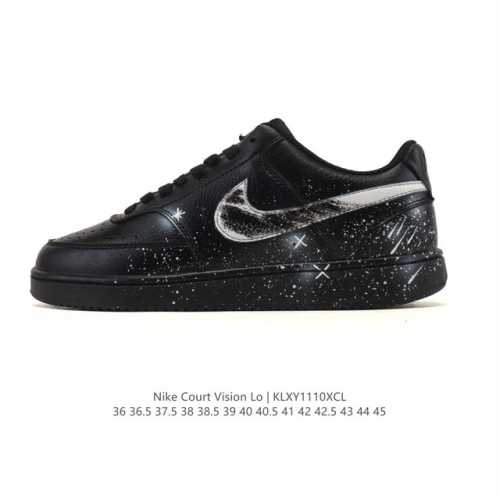 耐克Nike Court Vision Low 校园风低帮复古篮球板鞋运动鞋。延续80年代复古篮球鞋，添加学院风细节。皮革组合鞋面，利落风格，重现复古篮球风范。