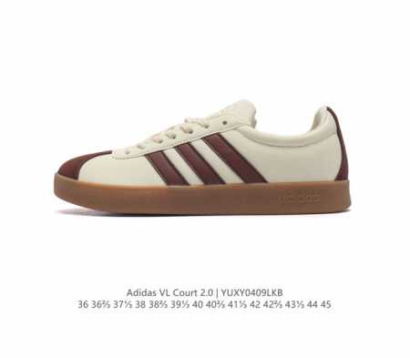 Adidas T头鞋 阿迪达斯 Vl Court 2.0 Shoes 运动休闲板鞋小白鞋，这款t形鞋头运动鞋,力求无论球场或街头,皆显耀眼出众。采用绒面革和牛皮 - 点击图像关闭