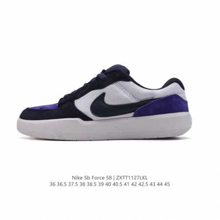 耐克nike Sb Force 58 运动滑板鞋。这是一款将前沿创新带入街头的单品，它具有硫化杯底，具有出色的耐用性和灵活性。使用柔软皮革和帆布拼接，在饰面上放 - 点击图像关闭