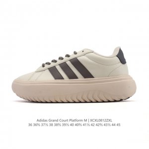新品 阿迪达斯 Grand Court Platform Adidas网球鞋 舒适百搭小白鞋 防滑耐磨 低帮 厚底增高板鞋 “踩屎感”十足的小麦昆｜阿迪达斯 G
