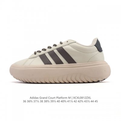新品 阿迪达斯 Grand Court Platform Adidas网球鞋 舒适百搭小白鞋 防滑耐磨 低帮 厚底增高板鞋 “踩屎感”十足的小麦昆｜阿迪达斯 G