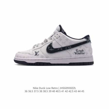 真标 耐克 Nike Dunk Low Retro 运动鞋复古板鞋。路易威登联名款 作为 80 年代经典篮球鞋款，起初专为硬木球场打造，后来成为席卷街头的时尚标 - 点击图像关闭