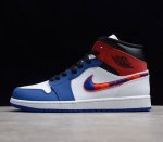 AIR JORDAN 1 MID AJ1 中帮 白蓝红拼接 刺绣彩勾 852542-146 35.5 36 36.5 37.5 38 38.5 39 40 4