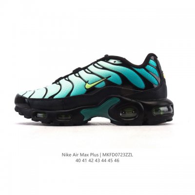 Nike 耐克 男子休闲鞋气垫缓震跑步鞋 Air Max Plus 运动鞋 造型超讨喜！鞋面以帆布和织物材质包裹，保证了轻薄透气，更适合夏季穿着。鞋侧 鱼骨 形