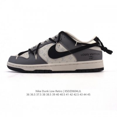 特价 耐克 Nike Dunk Low Retro 运动鞋复古板鞋 解构绑带 双鞋带 路易威登联名，作为 80 年代经典篮球鞋款，起初专为硬木球场打造，后来成为