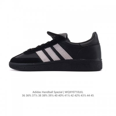 性价比版本 阿迪达斯 Adidas Handball Spezial 低帮三叶草学院风复古休闲板鞋 德训鞋 橡胶底柔软皮革经典运动鞋板鞋。圆头、缝合拼接设计、正